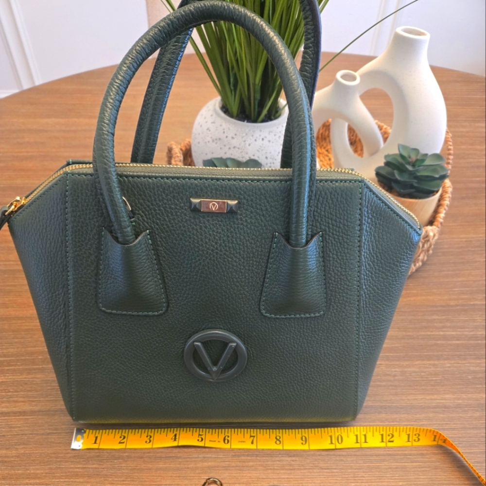 Valentino Minimi Dollaro Bottle Green Leather Satchel Crossbody Shoulder Bag